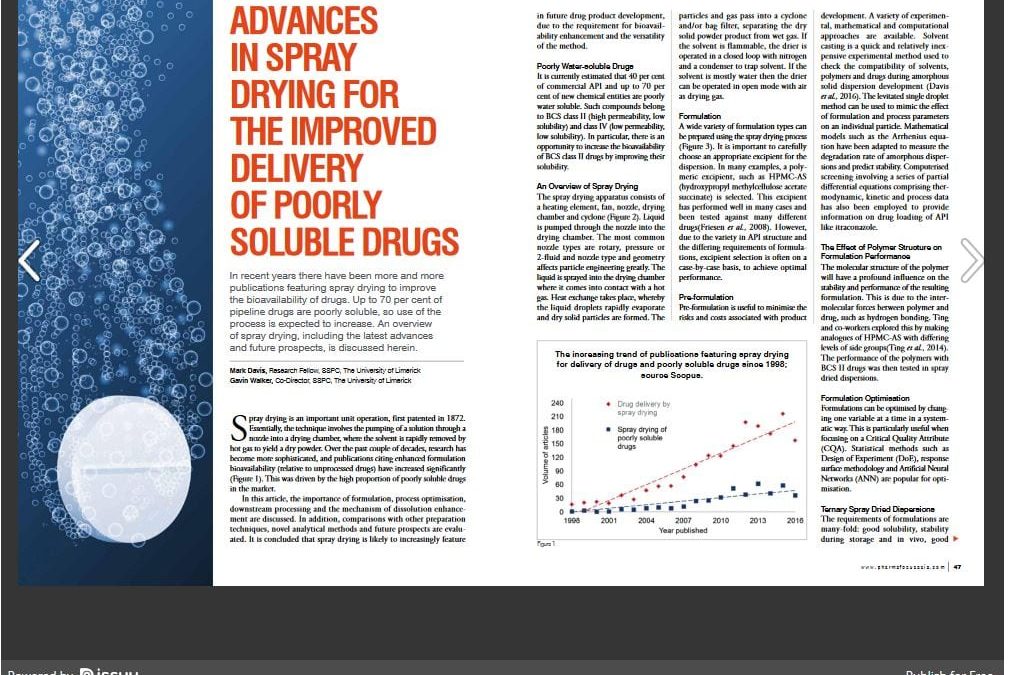 Pharm Focus Asia features piece on spray drying and it’s latest advances by Dr Mark Davis, UL